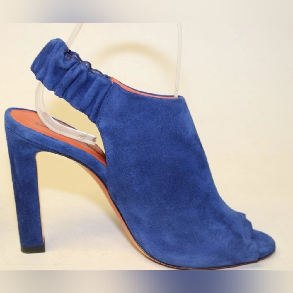 Santoni Italy Made Luxury Blue Suede Slingback Peep Toe Heels SANDALS Shoes 37 7 - Picture 8 of 16